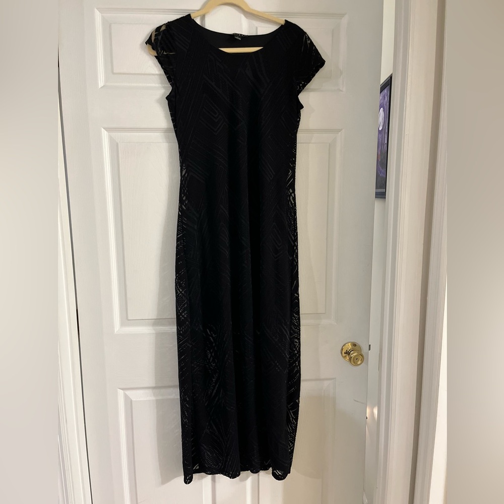 Tribal long length solid geometric overlay black knit dress‎ women’s size small